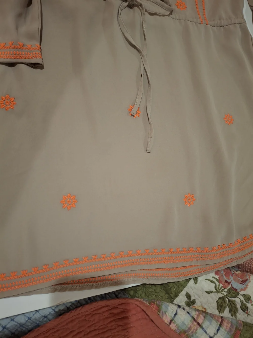 Esley Taupe Dress with Bright Embroidered Accents